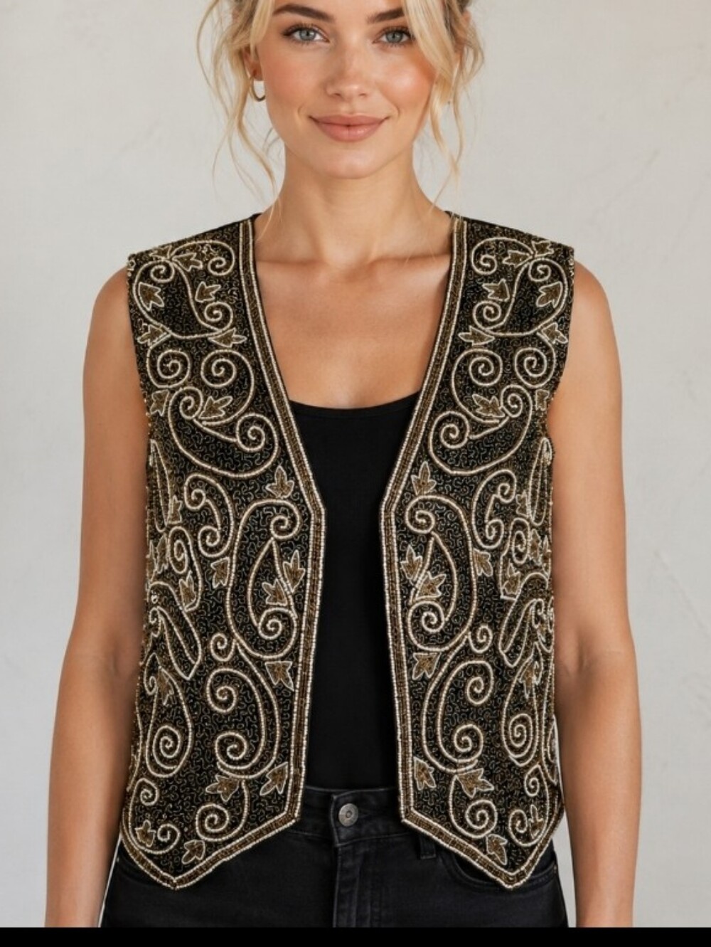 Vintage 1980s/1990s Niteline by Della Roufogali hand-beaded silk vest  Smaĺl